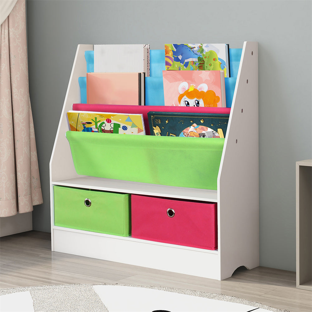 Kids Bookcase with Storage Bins and Drawers