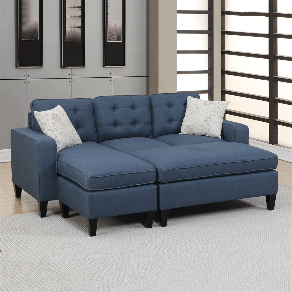 Reversible Sectional Sofa with Ottoman and Pillows