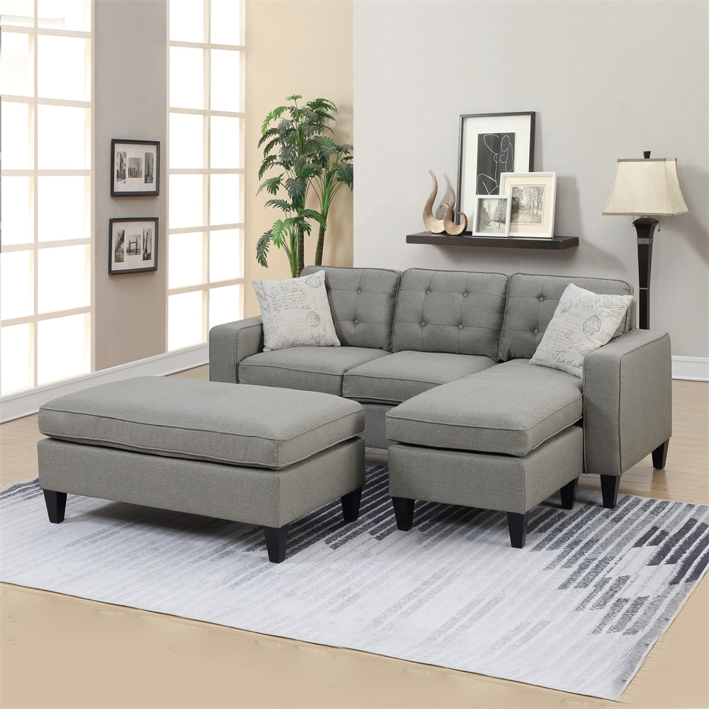 Reversible Sectional Sofa with Ottoman and Pillows