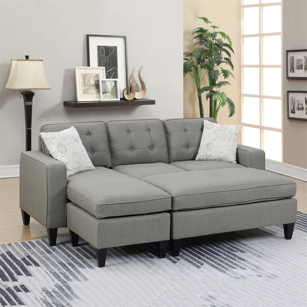 Reversible Sectional Sofa with Ottoman and Pillows