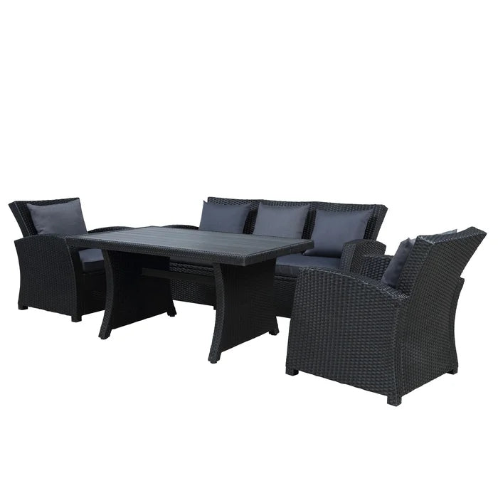 Patio Furniture Set 4-Piece Wicker Conversation Sofa Set with Dark Grey Cushions