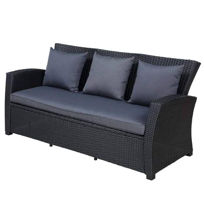Patio Furniture Set 4-Piece Wicker Conversation Sofa Set with Dark Grey Cushions