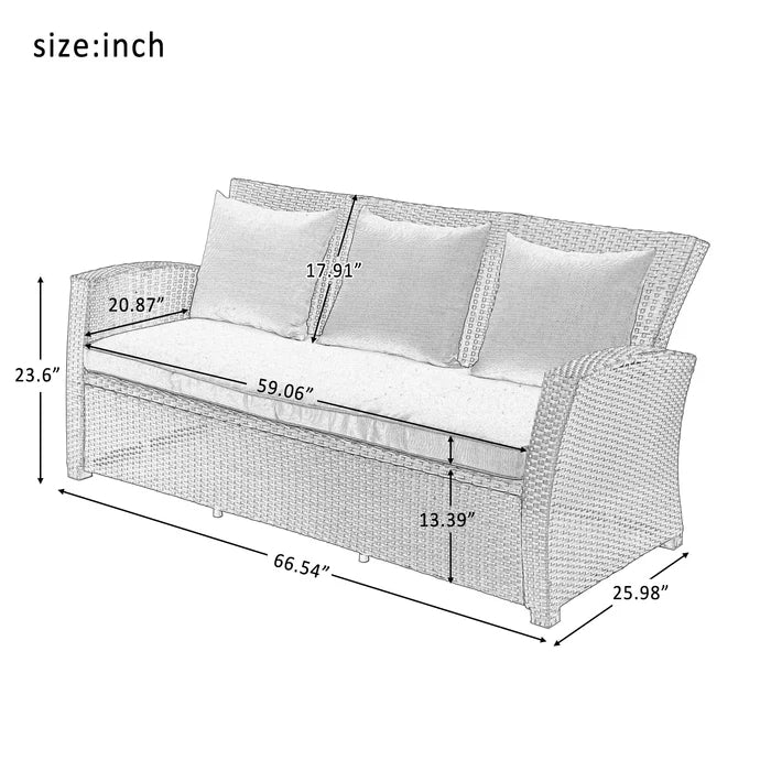 Patio Furniture Set 4-Piece Wicker Conversation Sofa Set with Dark Grey Cushions