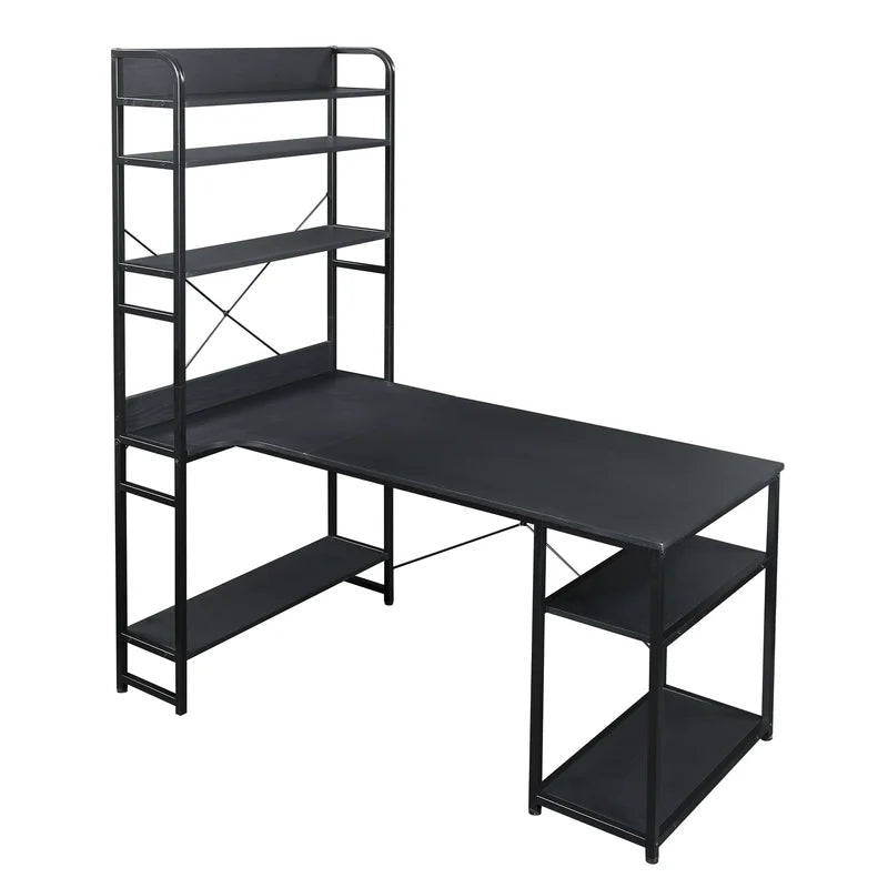 Office Desk With Multiple Storage Shelves, Black