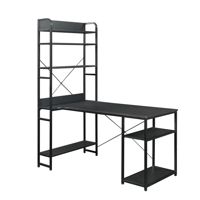 Office Desk With Multiple Storage Shelves, Black