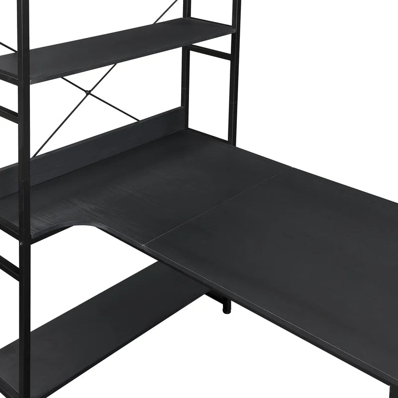 Office Desk With Multiple Storage Shelves, Black