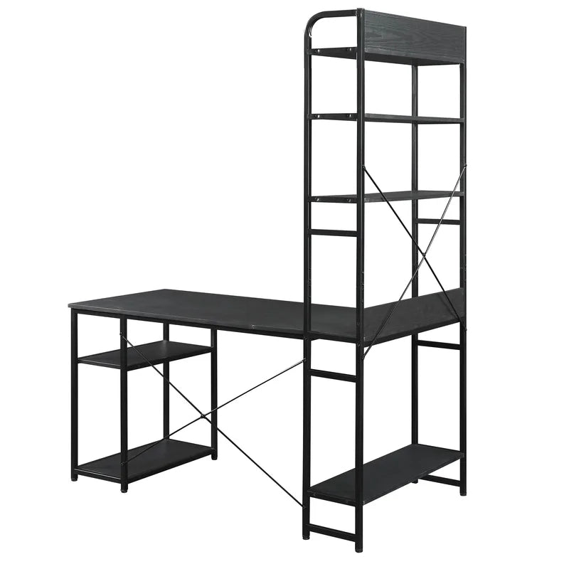 Office Desk With Multiple Storage Shelves, Black