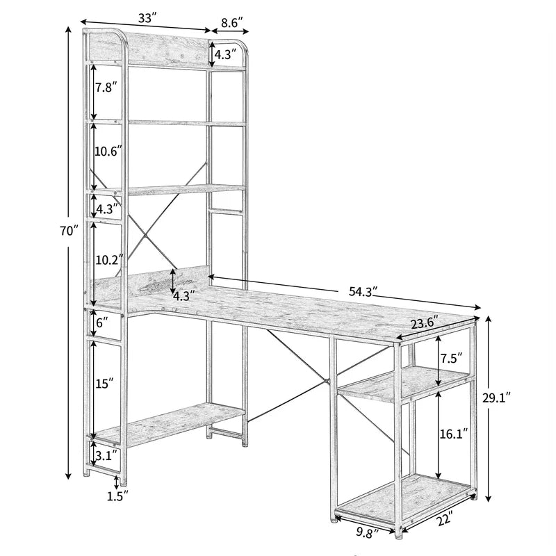 Office Desk With Multiple Storage Shelves, Black