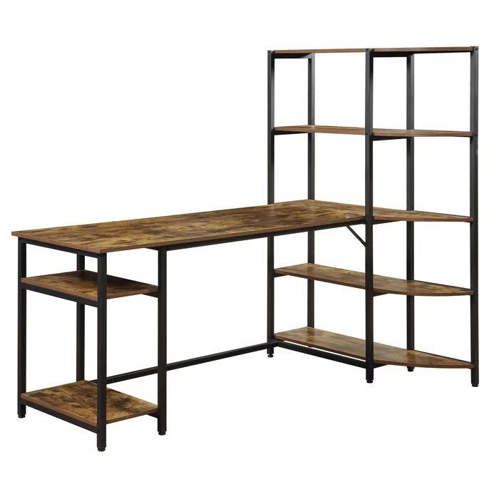 Home Office Computer Desk With 5 Tier Storage Shelves, Brown