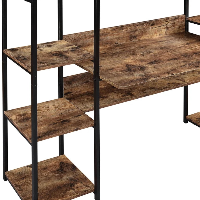 Office Computer Desk With Storage Hutch and Double Bookcase (Tiger)