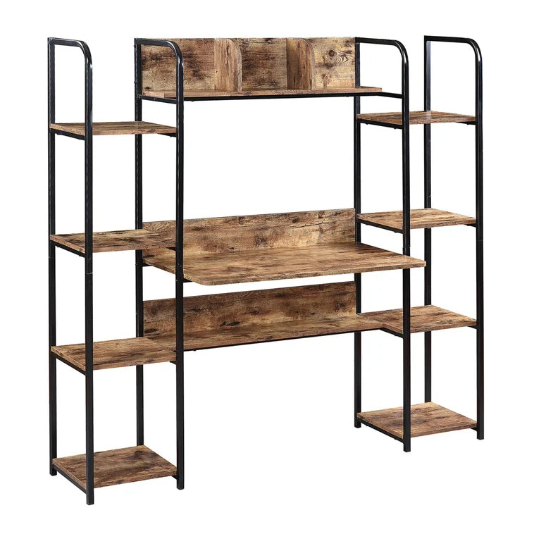 Office Computer Desk With Storage Hutch and Double Bookcase (Tiger)