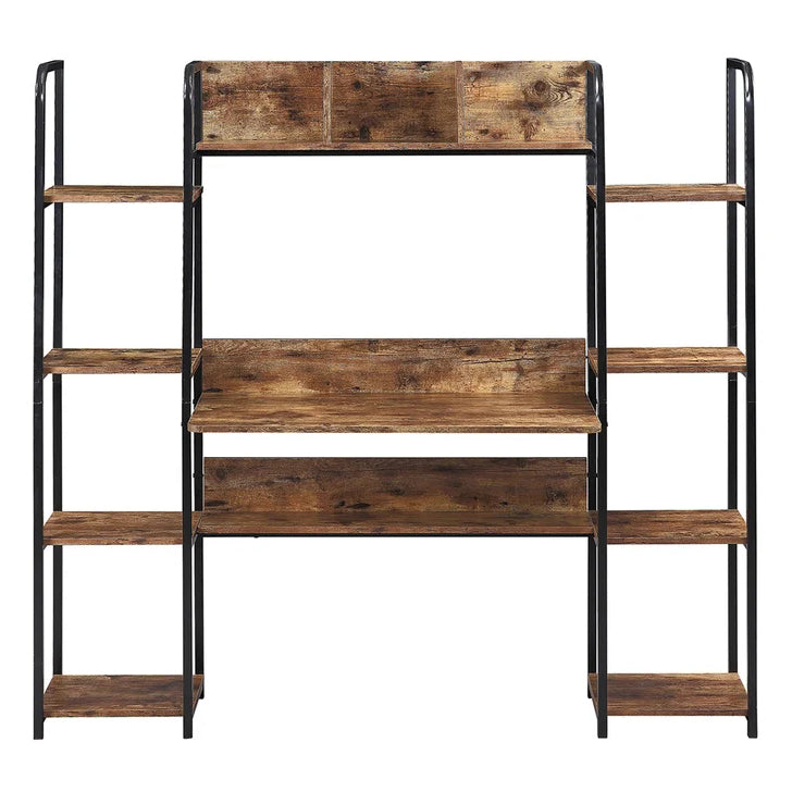 Office Computer Desk With Storage Hutch and Double Bookcase (Tiger)