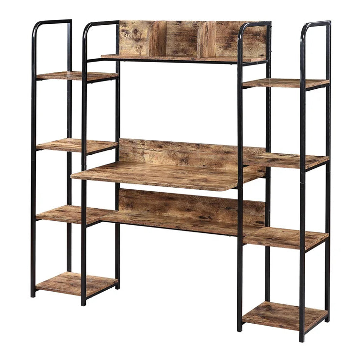 Office Computer Desk With Storage Hutch and Double Bookcase (Tiger)