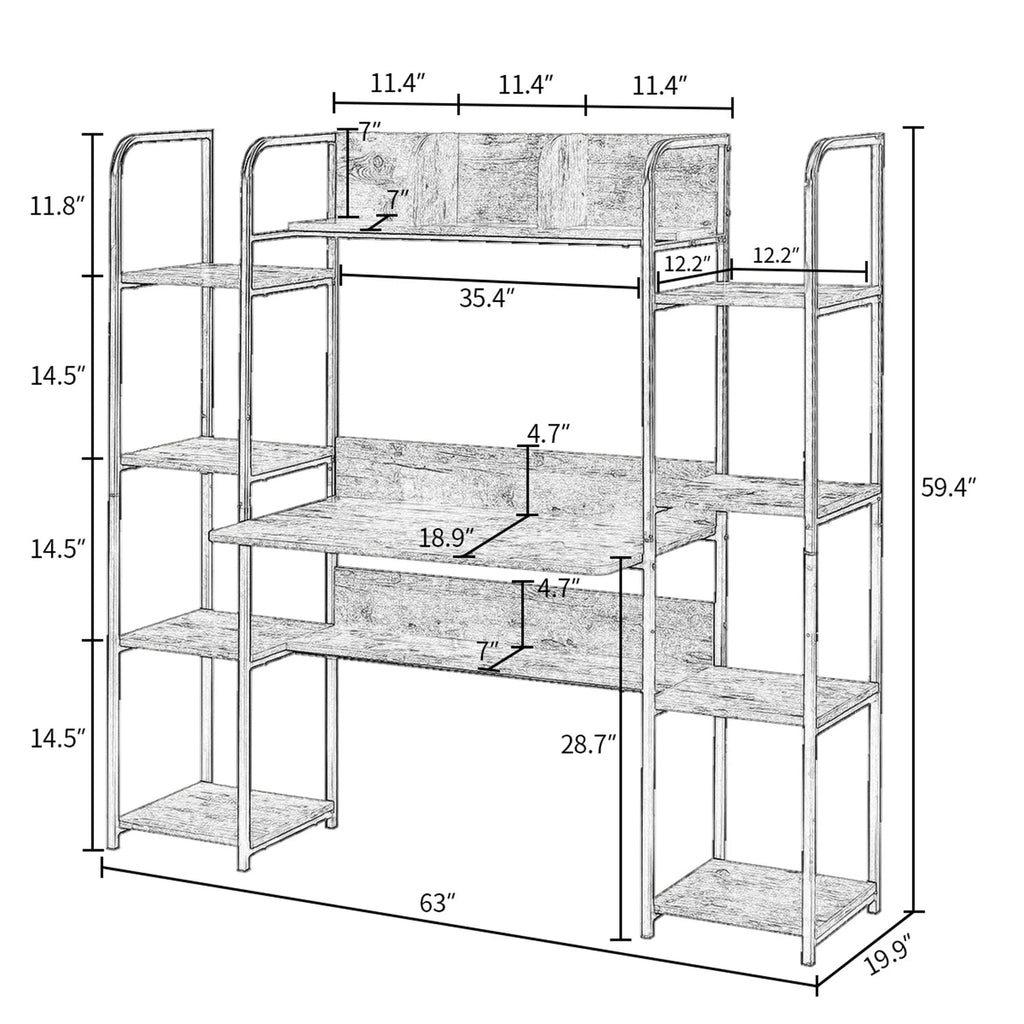 Office Computer Desk With Storage Hutch and Double Bookcase (Tiger)