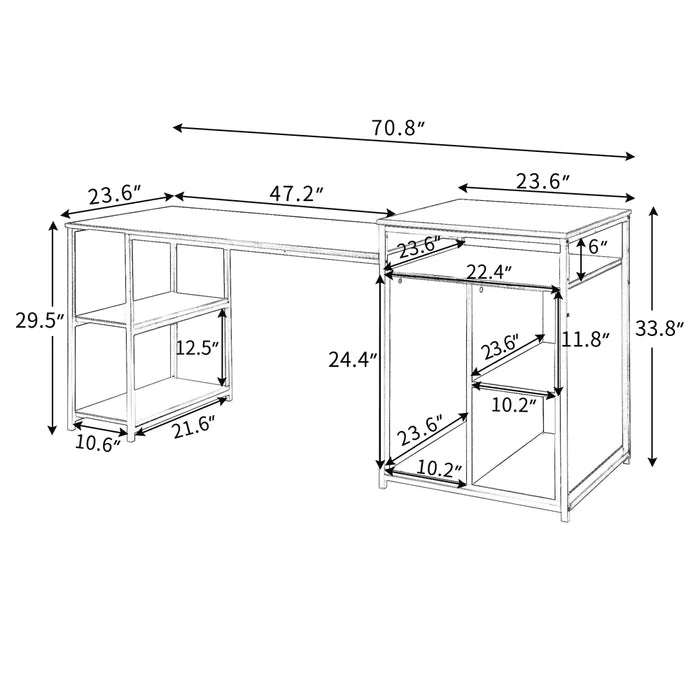 Home Office Computer Desk With Storage Shelf, Black