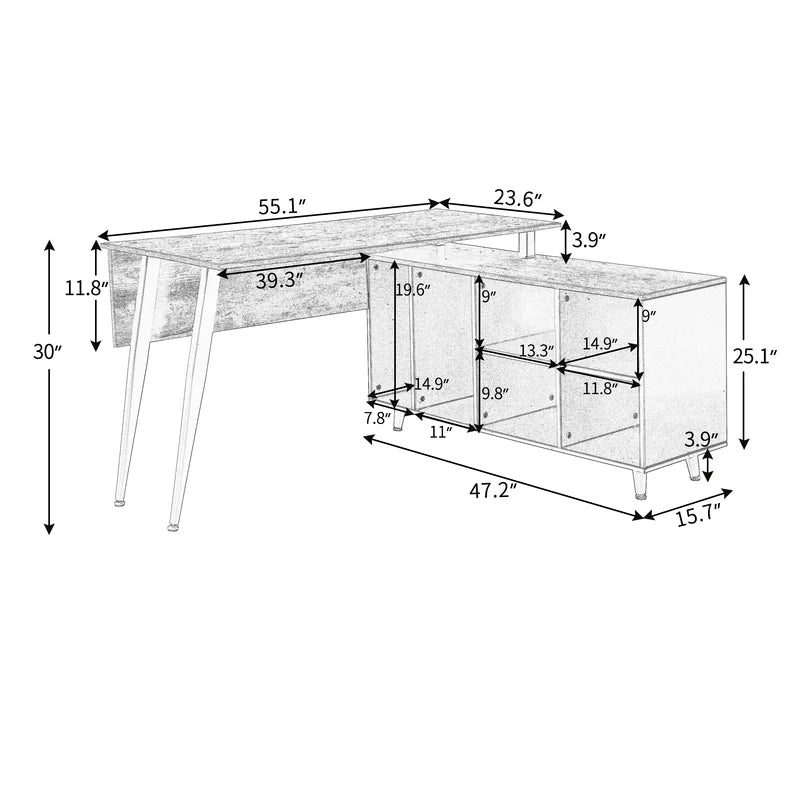 Home Office L-Shaped Computer Desk with Storage Shelves, Brown