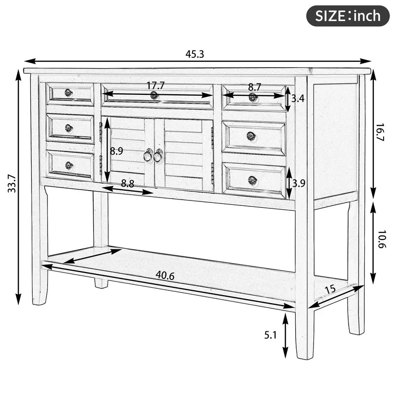 45 Inches Modern Solid Wood Console Sofa Table, Light Blue