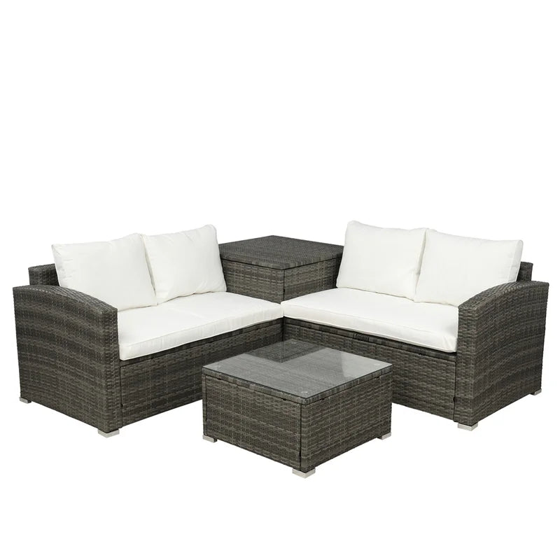 4pcs Outdoor Garden PE Rattan Wicker Sectional Sofa Furniture Set (Beige Cushion)