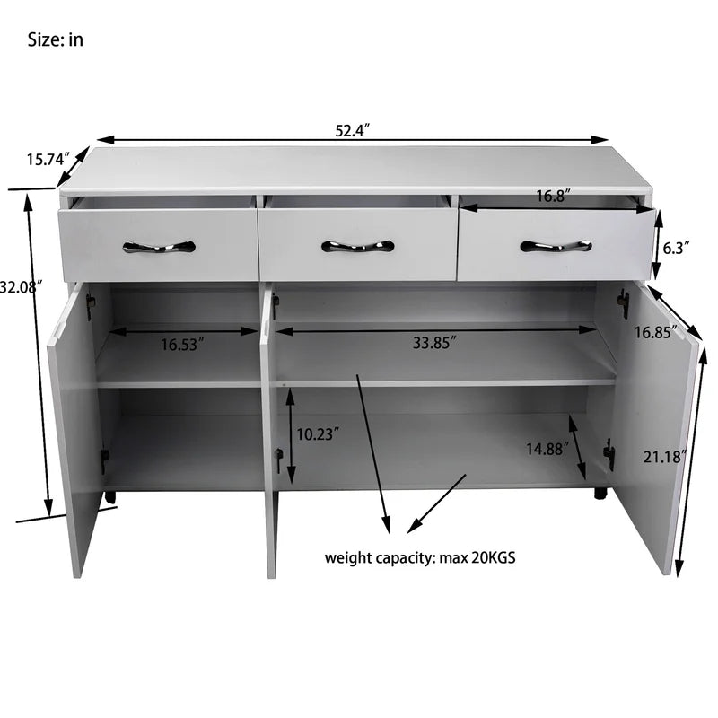 Metal Sideboard Storage Cabinet, Gray