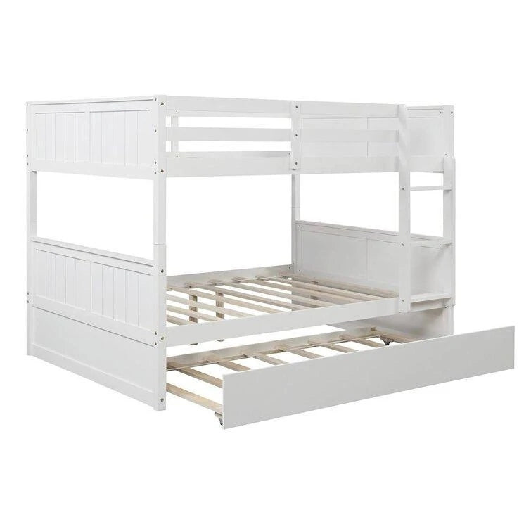 Full over Full Bunk Bed Convertible 2 Platform Beds with Trundle, White