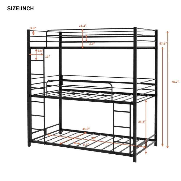 Twin Over Twin Over Twin Triple / Quad Bunk Bed, Black