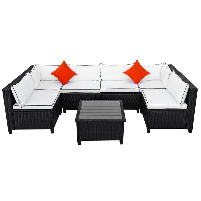 Rattan Wicker Patio Outdoor Sectional Furniture Set with Cushions and 2 Pillows