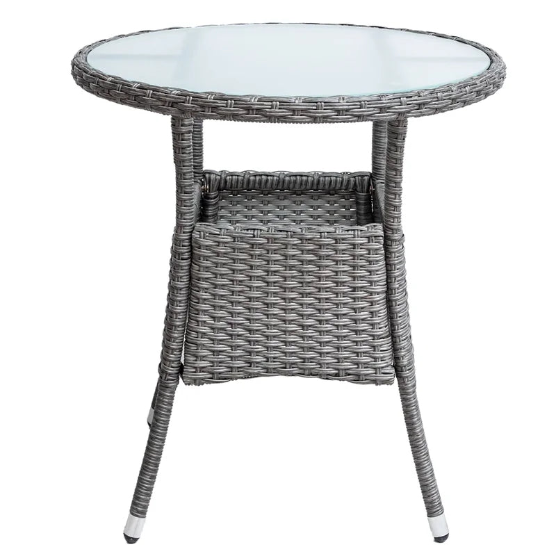 4Pcs Resin Wicker Patio Furniture Set with Round Table, Gray Cushions