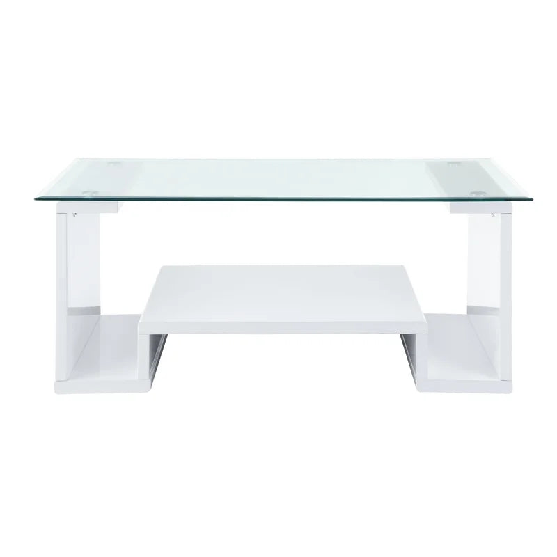 Clear Glass Coffee Table, White High Gloss Finish