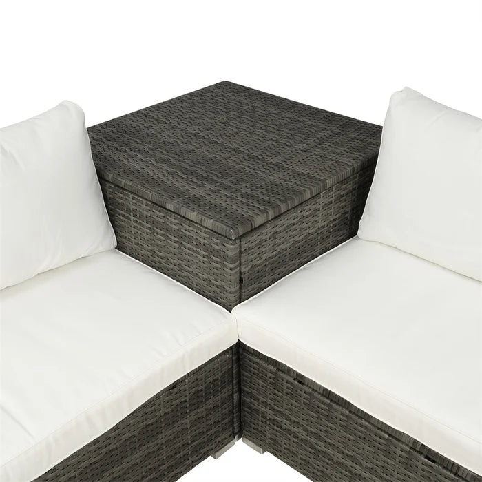 4Pcs Patio Cushioned PE Rattan Wicker Sectional Sofa Set (Beige Cushion)