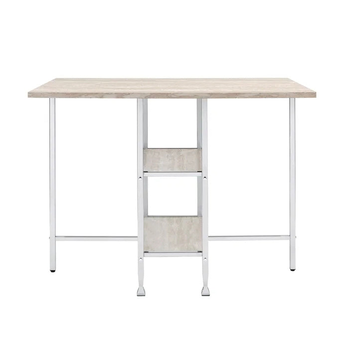 Counter High Dining Table, Antique White & Chrome Finish