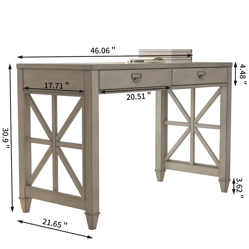 Solid Wood Square Desk Dressing Table, Antique Gray