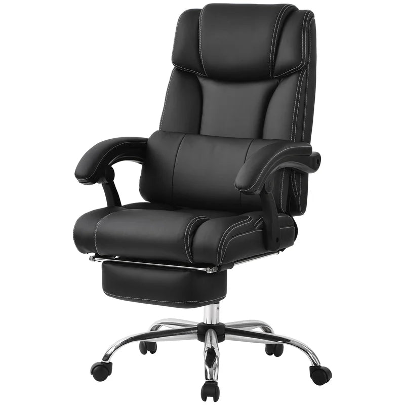 PU leather Office Chair Recliner with Double Padded, Black