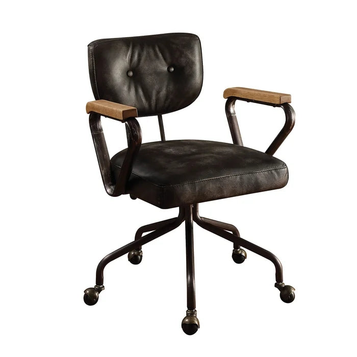 Vintage Grain Leather Office Swivel Chair, Black