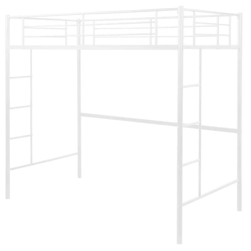 Twin Metal Pipe Loft Bed with Two-side Ladders, White