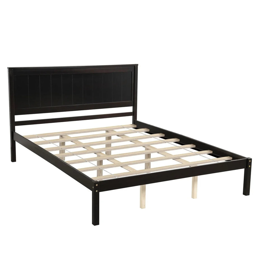 Full Size Platform Bed with Headboard, Espresso