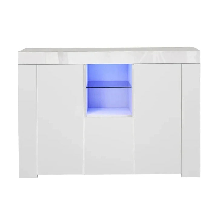 45.7'' Wide Solid Wood Sideboard Cabinet with LED Lights, White