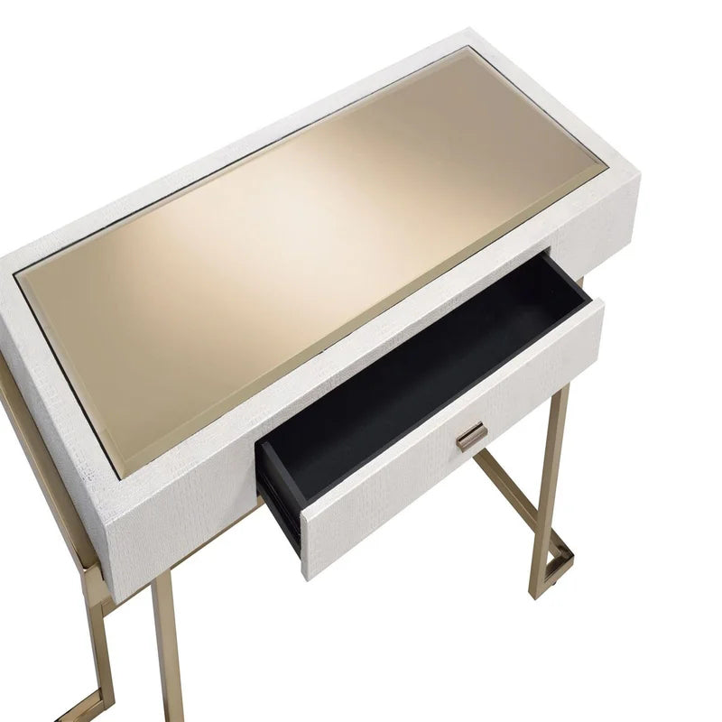 Modern Writing Desk, White PU & Champagne