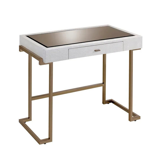 Modern Writing Desk, White PU & Champagne