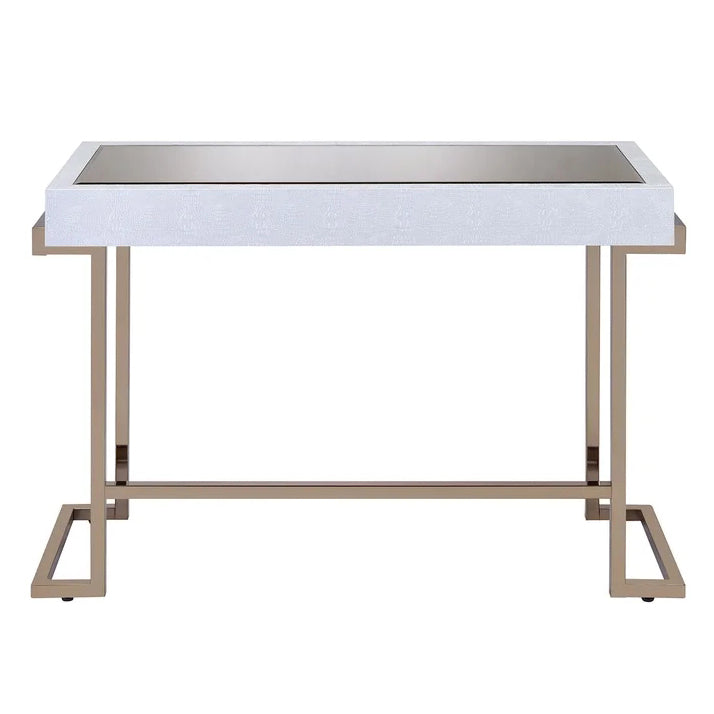 Modern Writing Desk, White PU & Champagne