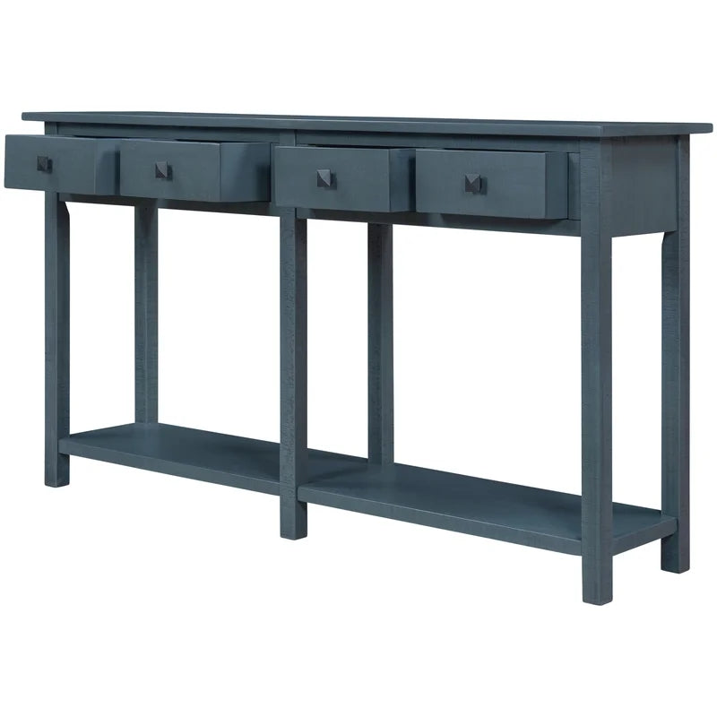 59 Inches Rustic Brushed Texture Console Table, Antique Navy