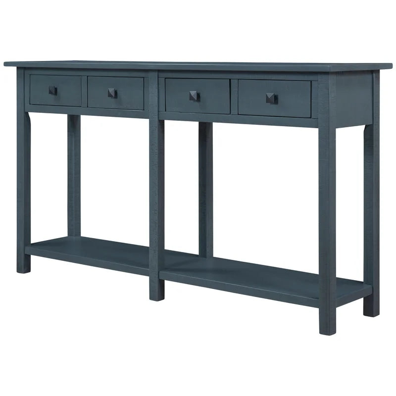 59 Inches Rustic Brushed Texture Console Table, Antique Navy