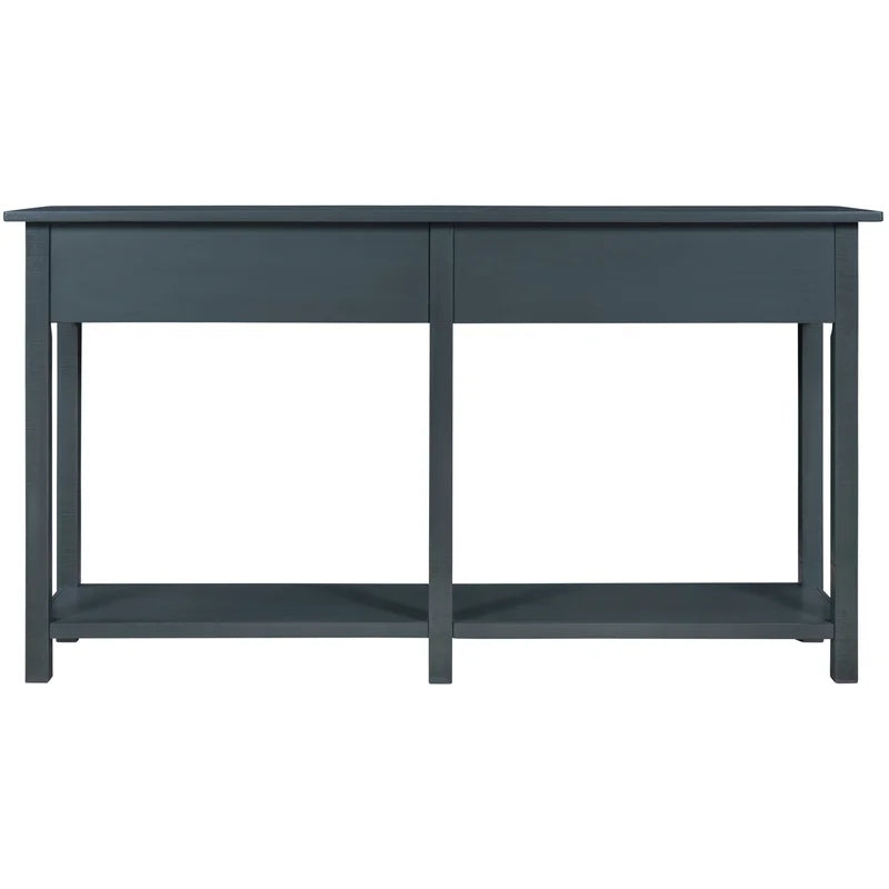 59 Inches Rustic Brushed Texture Console Table, Antique Navy