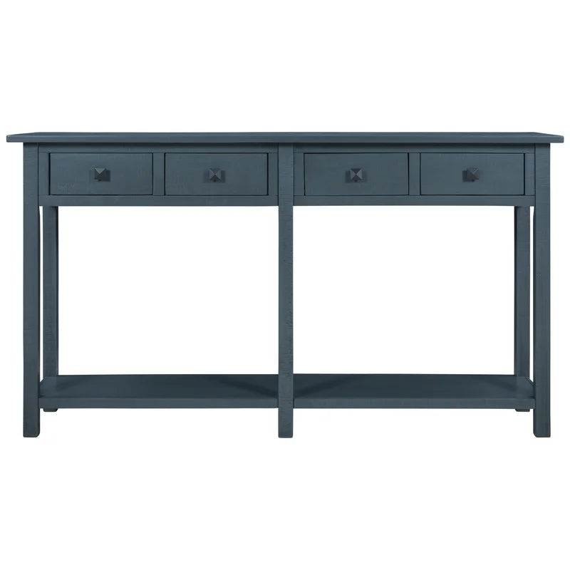 59 Inches Rustic Brushed Texture Console Table, Antique Navy