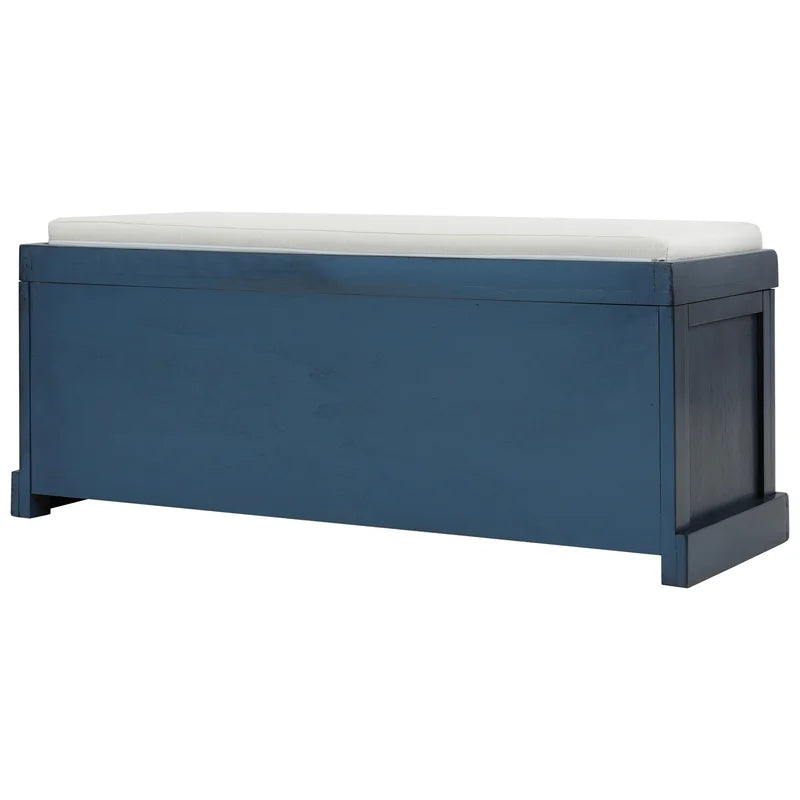 Rustic Storage Bench with 3 Rattan Basket, Antique Navy