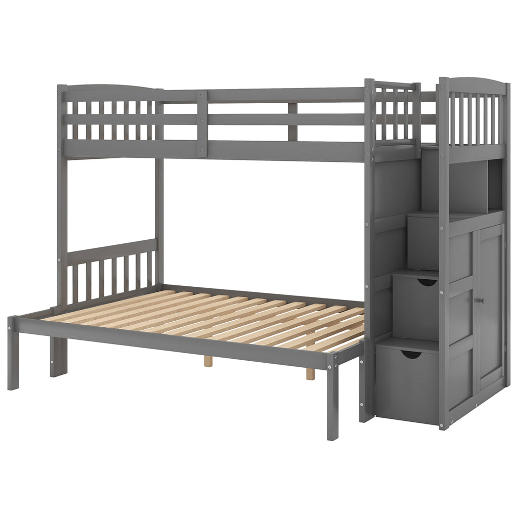 Twin over Full/Twin Bunk Bed with Storage Stairs and Drawers and Cabinet