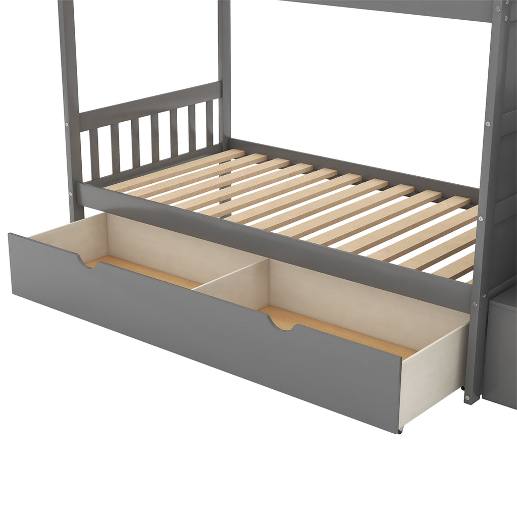 Twin over Full/Twin Bunk Bed with Storage Stairs and Drawers and Cabinet