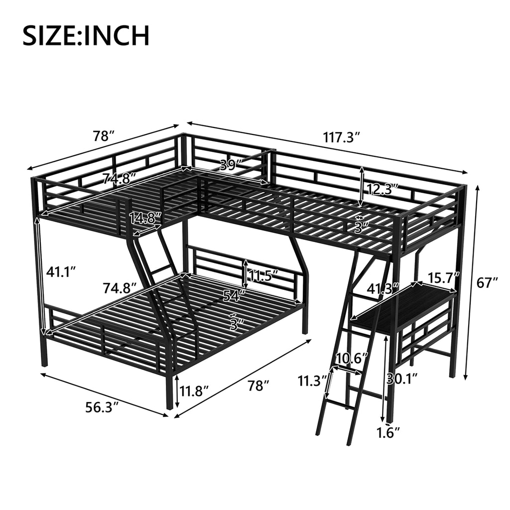 Twin over Full Loft Bunk Bed with Desk