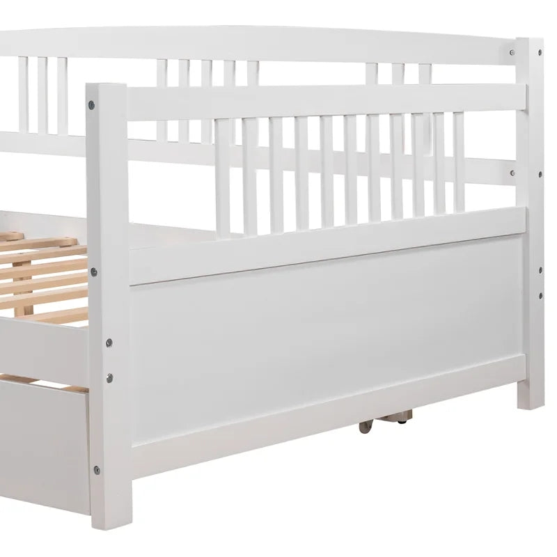Full Size Daybed Wood Bed with Trundle, White