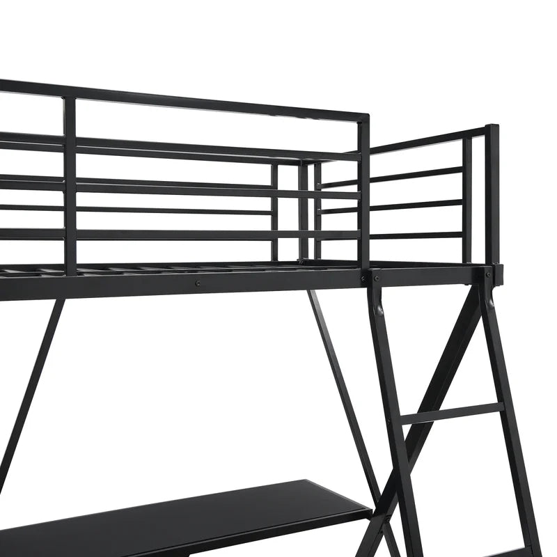 X-Shaped Twin Loft Bed with Built-in-Desk, Black