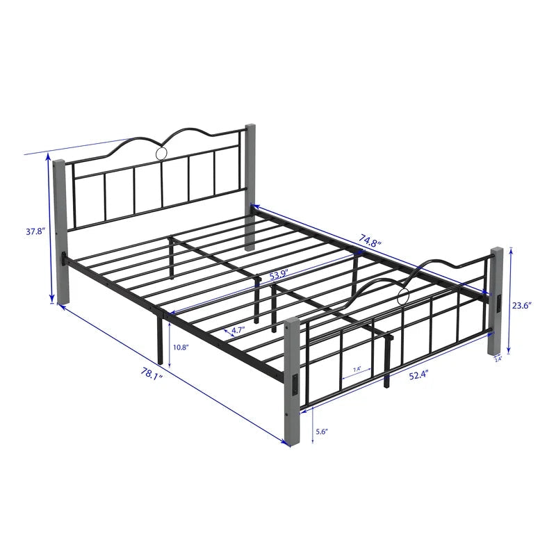 Metal Full Size Platform Bed Frame, Gray